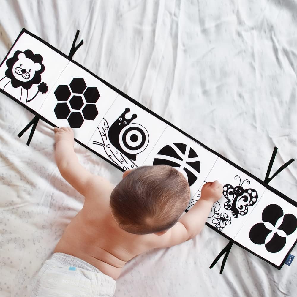 SNOWIE SOFT Baby Cloth Book for Tummy Time with High Contrast Black and White Patterns | 2PCS