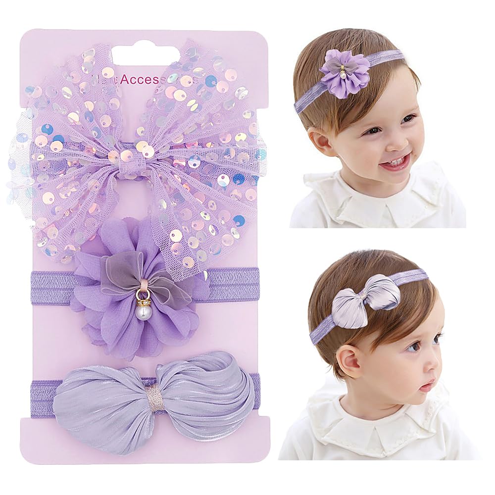 SNOWIE SOFT® 3pcs Baby Girl Bows Headband Chiffon Flower Hairband for Newborn Infant Toddler