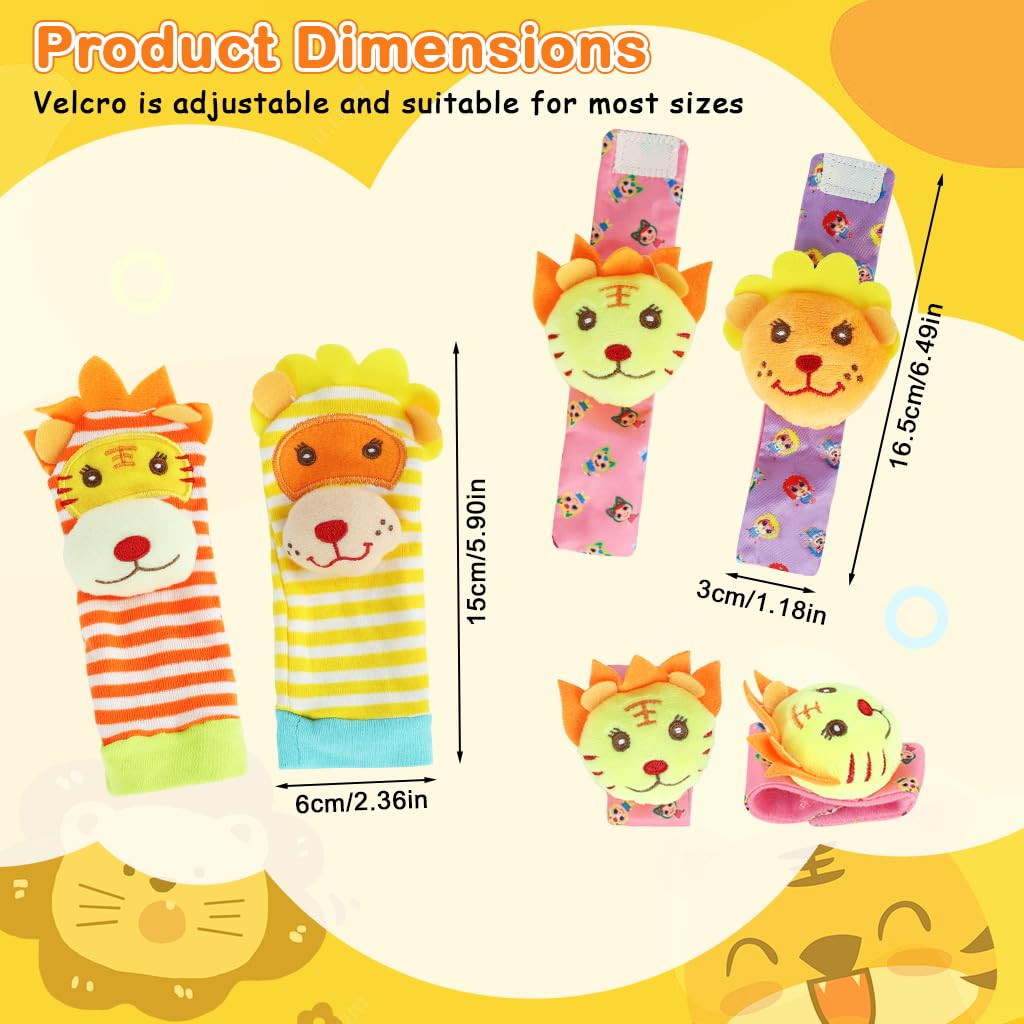 SNOWIE SOFT Baby Rattle Socks and Wristband Set with Plush Cartoon Toys for Sensory Play