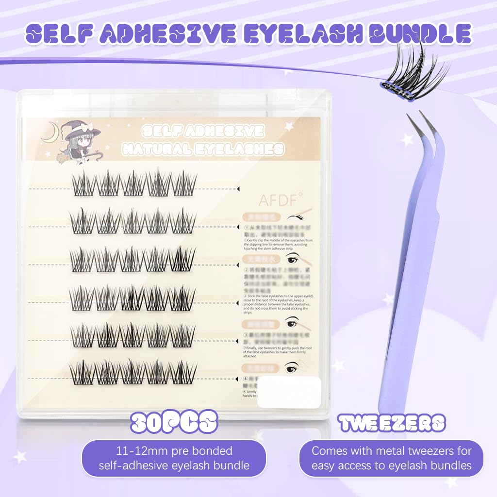 MAYCREATE Eyelash Clusters for Quick DIY Lash Extension featuring Pre-Glued Strips 30PCS