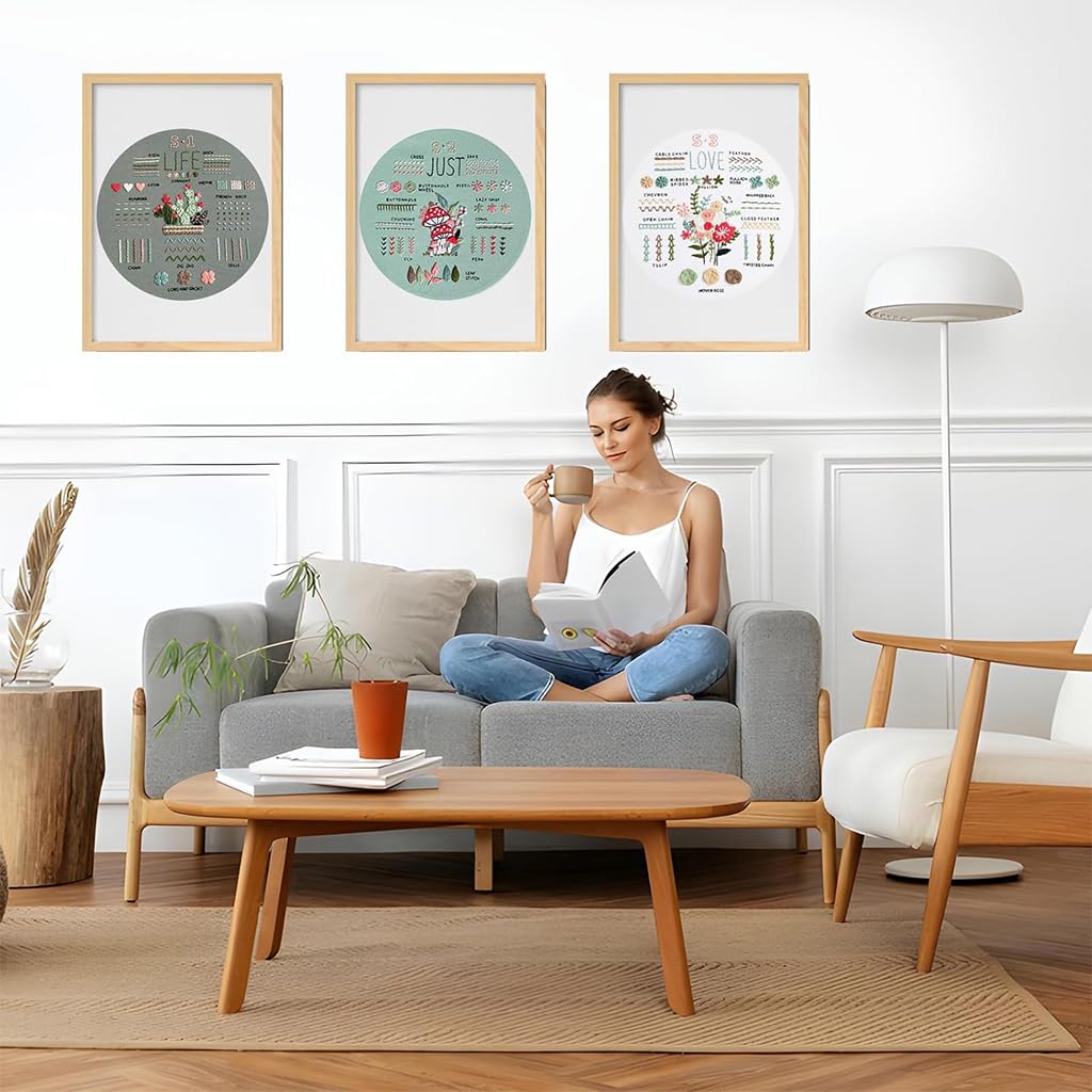 ZIBUYU Embroidery Kit for Beginners with 3 Sets Hoops and Colorful Threads for Adults | DIY Sewing Craft Set