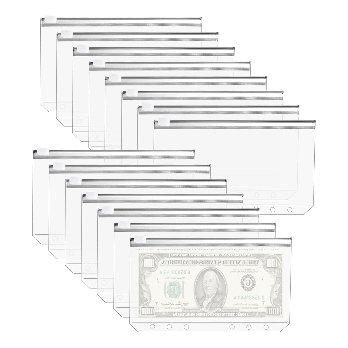 HASTHIP® A6 Size 6 Holes Binder Pockets Plastic Binder Zipper Folders Waterproof 6 Holes Zipper Loose Leaf Bags for Documents Notebooks Cards