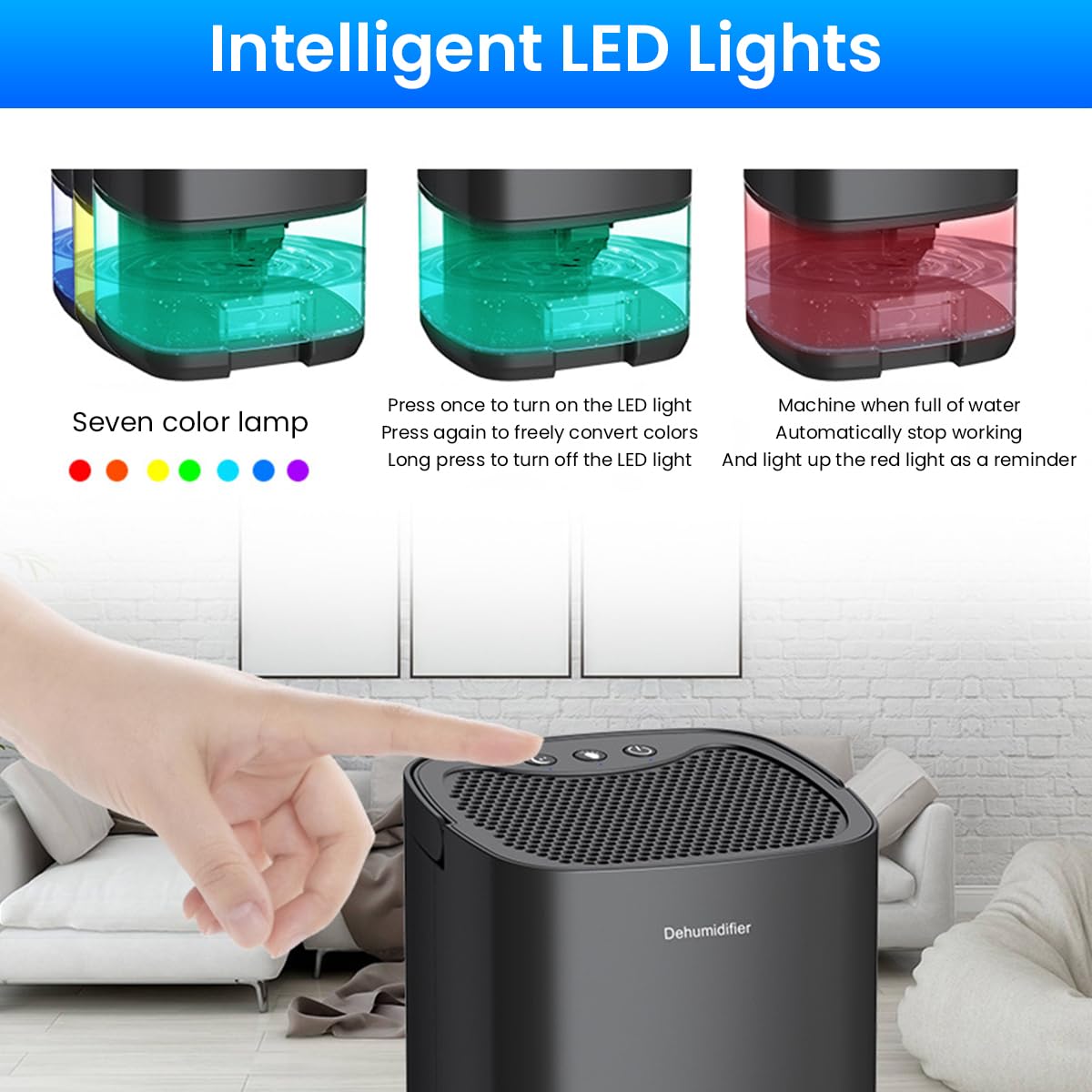 HANNEA Dehumidifier for Room with 1000ml Transparent Tank and Auto Shut Off | Up to 350ml Daily