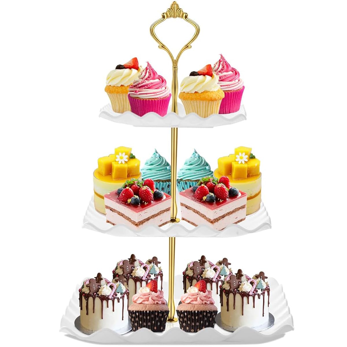 Supvox 3 Tier Cake Stand for Parties and Weddings with Lifting Handle and PP Material | 14.5 in Dessert Display
