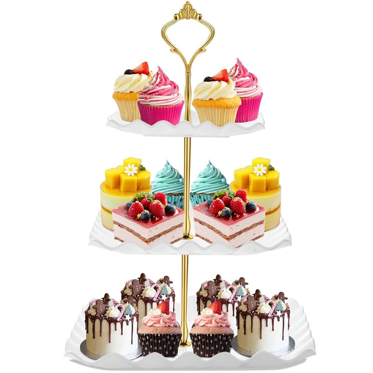 Supvox® 3-Tier Cake Stand Holder Fruit Dessert Display Stand Buffet Stand Food Rack Cupcake Stand  Snack Platter for Hosting Guest Party Wedding Tea Party-Recommended for Installation with Tools