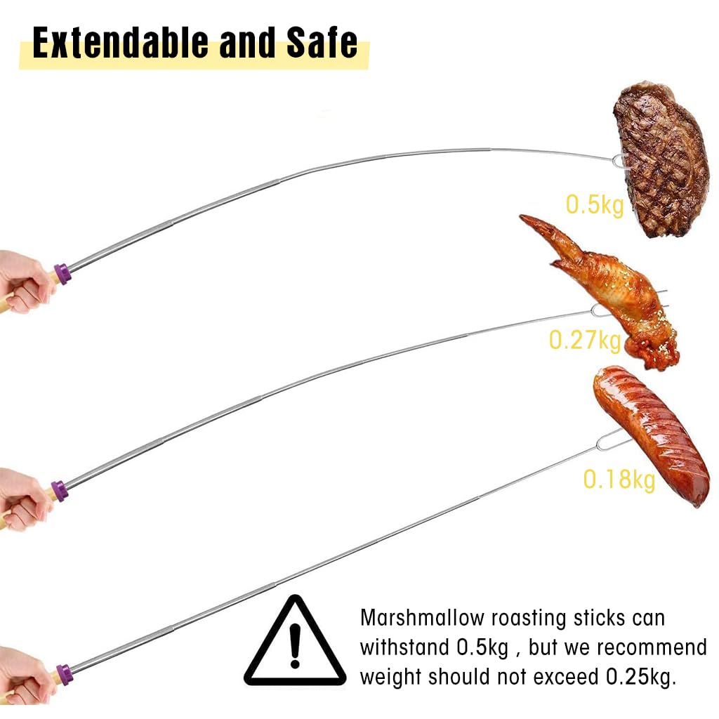 HASTHIP Barbeque Fork Set for Outdoor Grilling with 32 in Extendable Design & Wooden Handle | Stainless Steel Skewers
