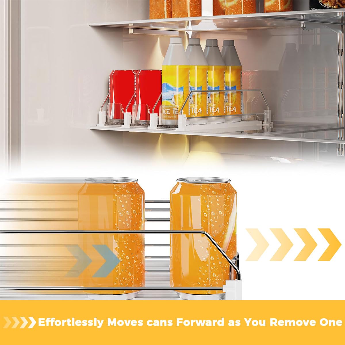 HASTHIP Refrigerator Drink Organizer Rack for Fridge Storage with 5 Row Sliding Rail and 20 Can Capacity | Aluminum Alloy and ABS Build
