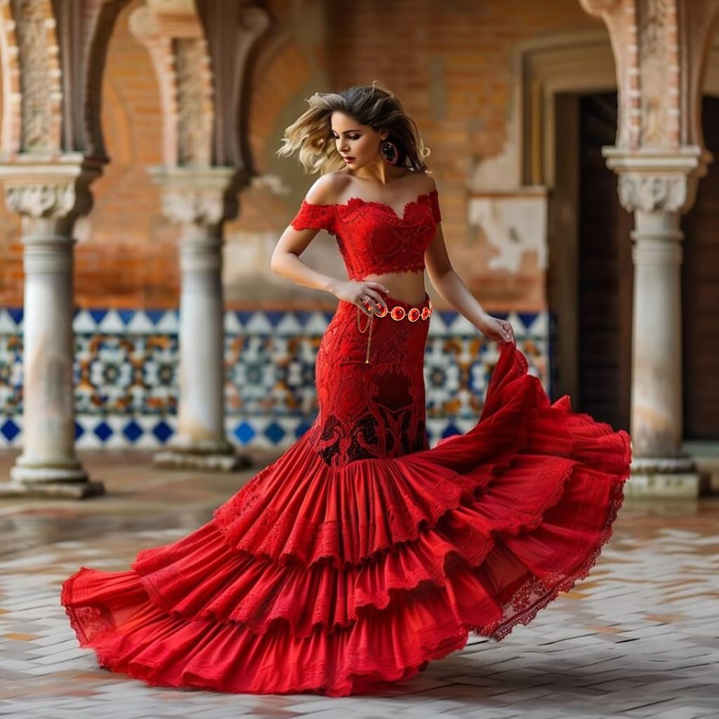 Venzina Belt for Women Dresses with 45.7 in Adjustable Golden Chain featuring Red Rhinestones | Stylish Hip Accessory for Saree and Jeans