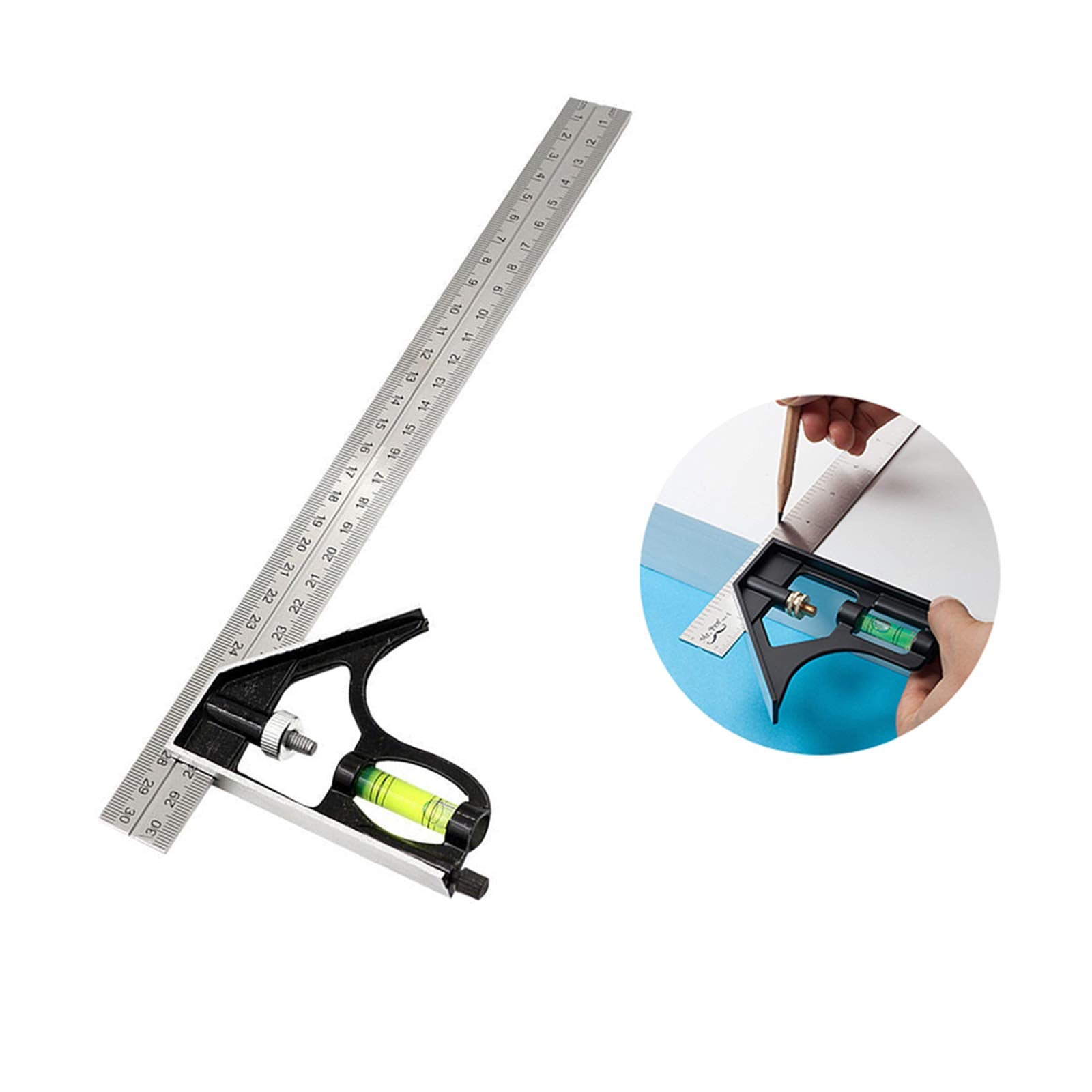 ZIBUYU Multifunctional Combination Angle Ruler Stainless Steel Adjustable Combination Square Set-Measuring Tools Set(12 Inch)