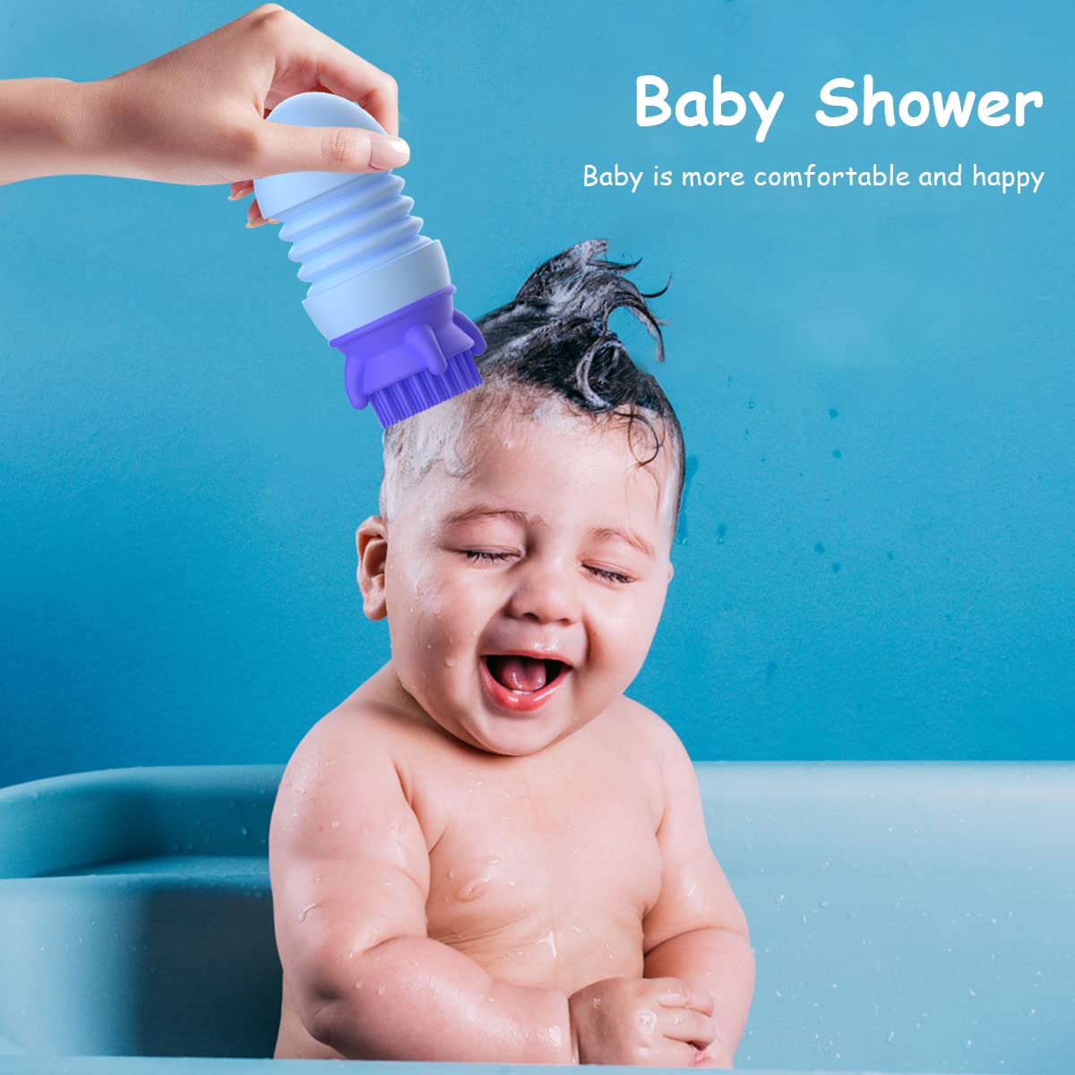 PATPAT Silicone Bath Toy for Toddlers with Rocket Water Spray and Bristle Brush Base | Blue