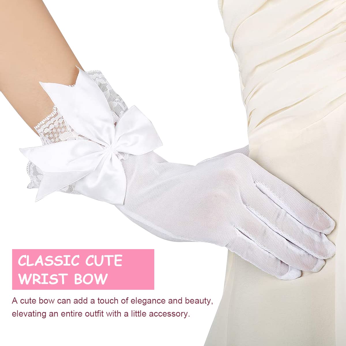 PALAY Lace Gloves for Weddings and Parties featuring Butterfly Bow in White 25×8 cm | Elegant Bridal Accessory