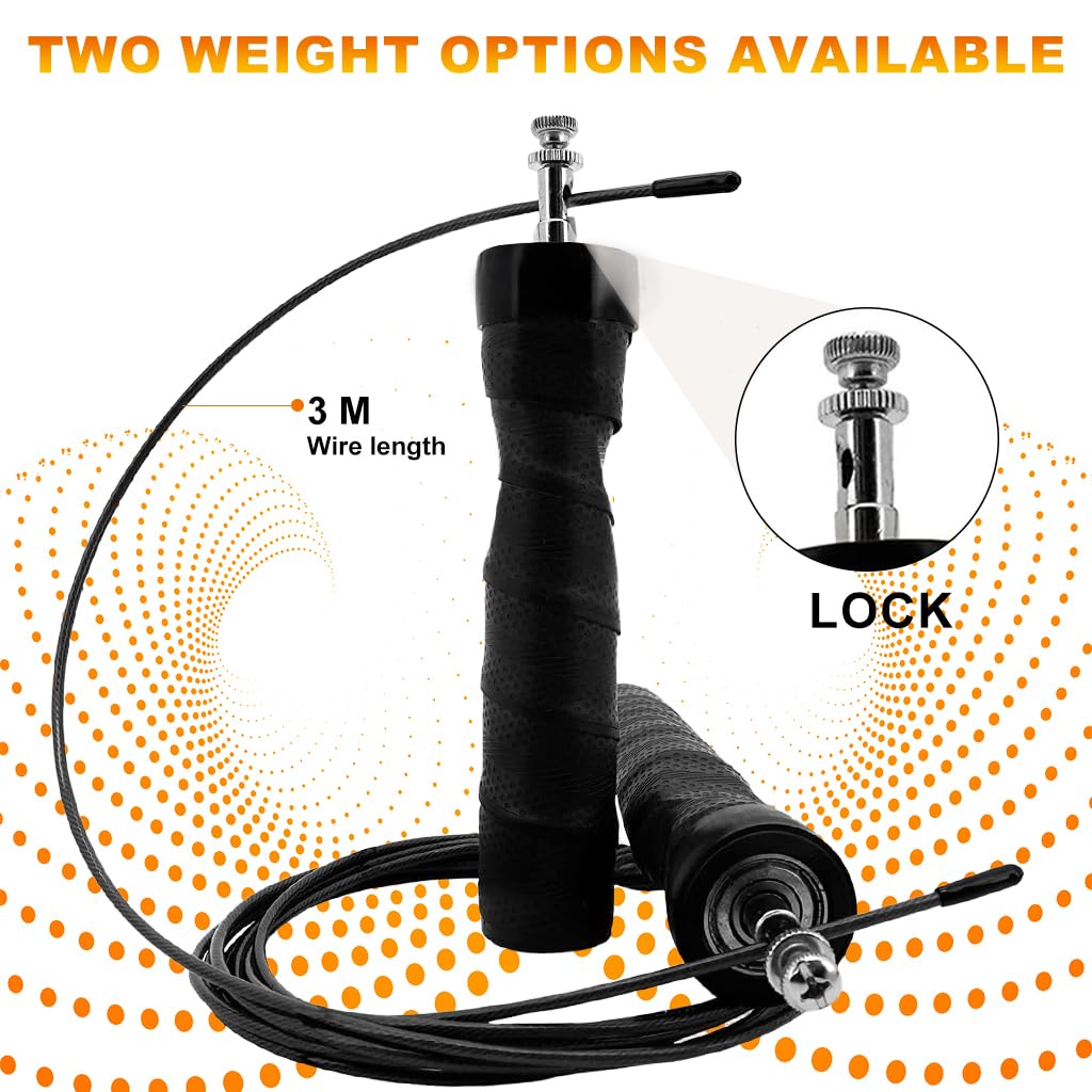 Proberos Skipping Rope Set for Fitness with 2 Removable Weights featuring 7.5–9 ft Adjustable Cable | Coated Stainless Steel and Anti‑Slip Handles