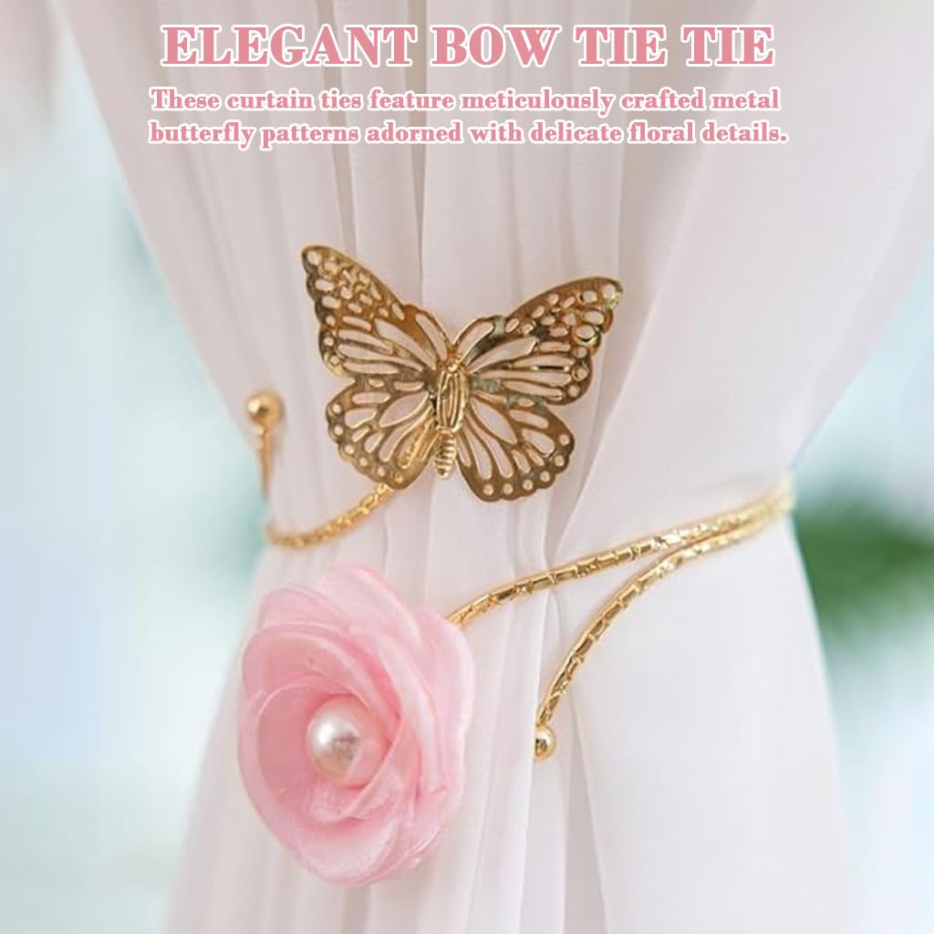 HASTHIP Butterfly Curtain Tiebacks for Living Room and Bedroom with Metal Cut Out Floral Charm Pack of 2