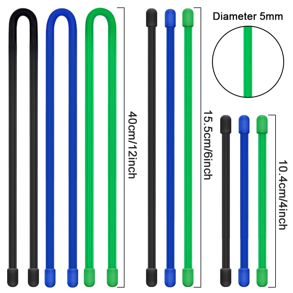 ZORBES Silicone Cable Tie Set for Home and Office with Twist Lock Design | 9 Pcs 4in 6in 12in Reusable Straps