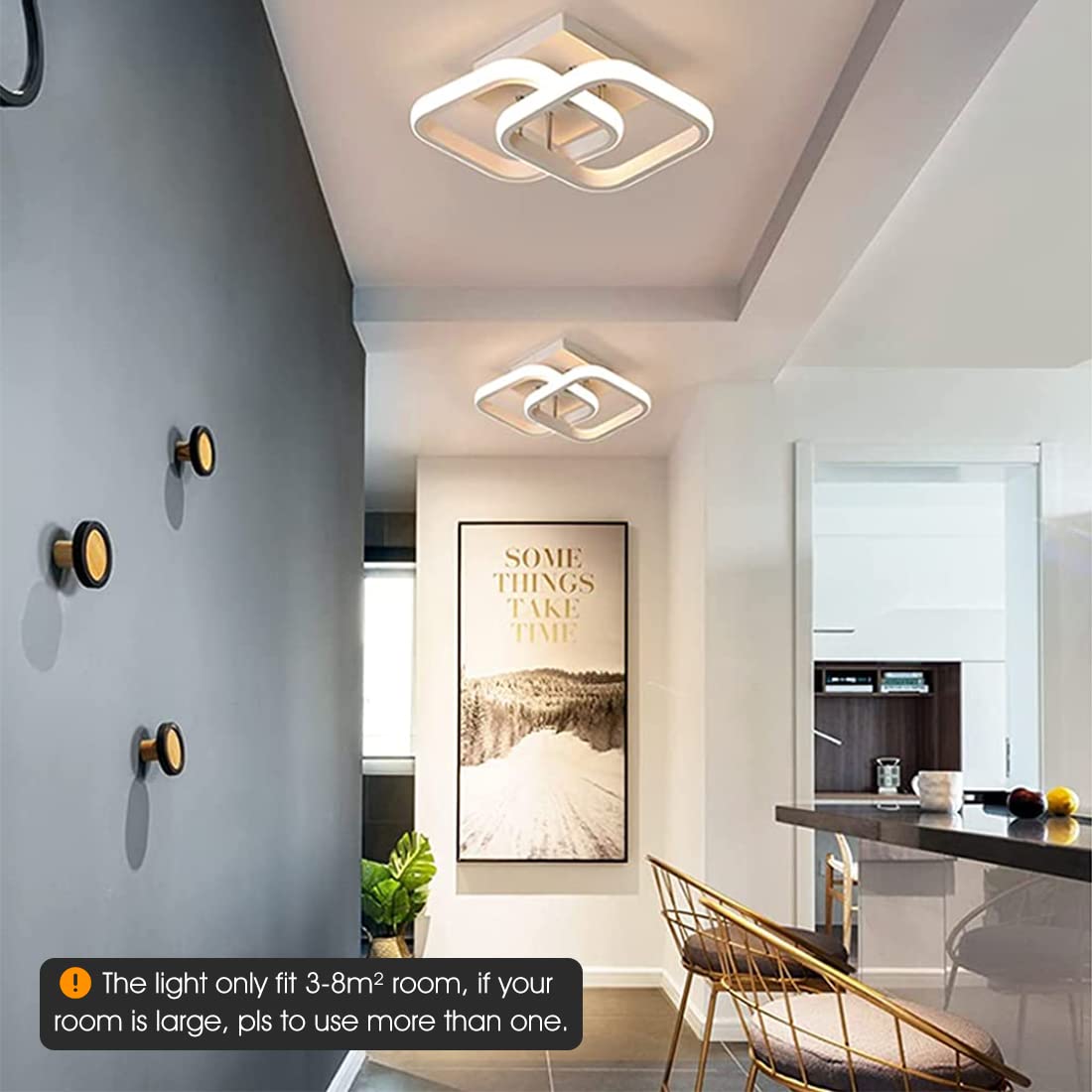 ELEPHANTBOAT LED Ceiling Light for Bedroom and Living Room with Dual Square Design 22W Warm White 3000K