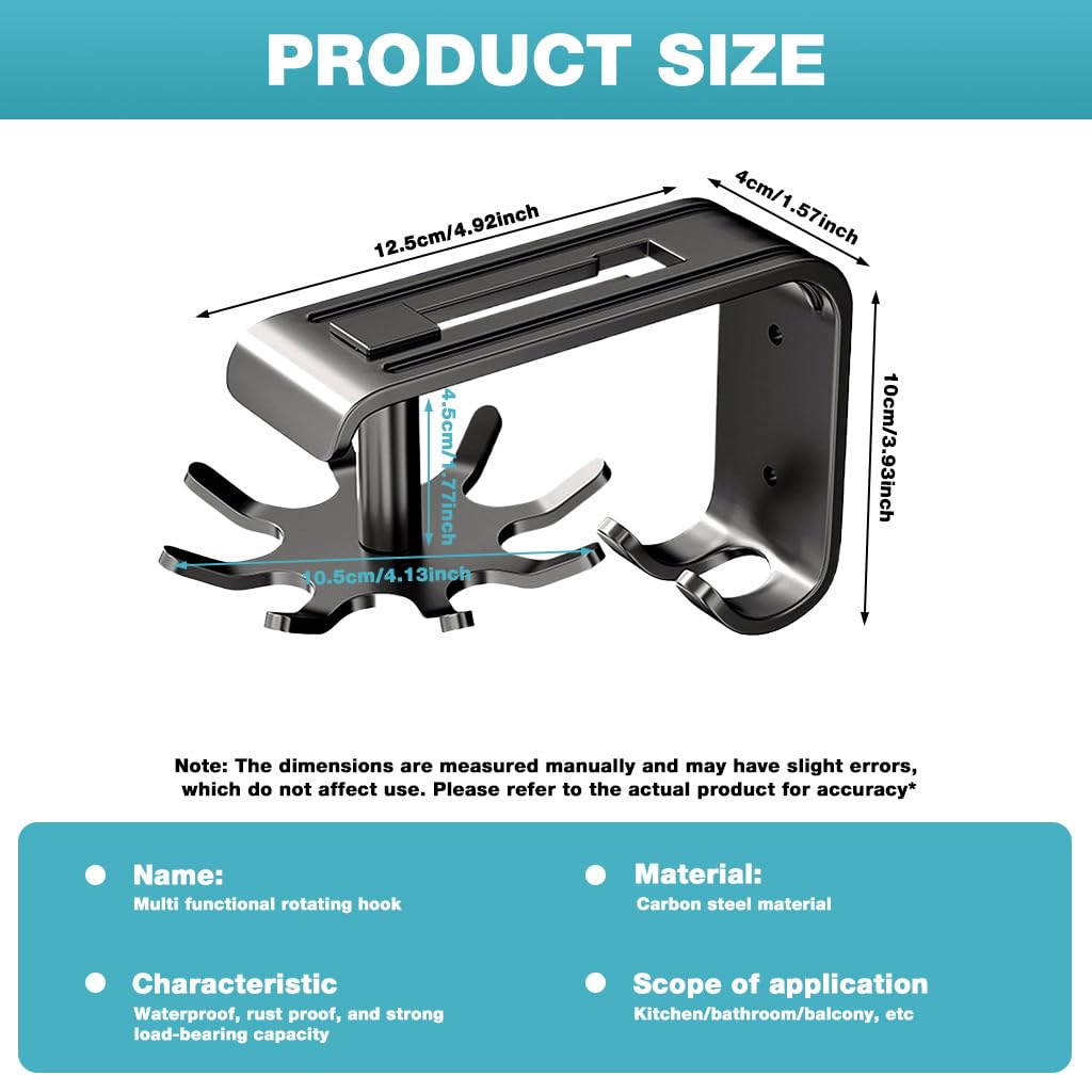 Supvox Kitchen Wall Hook for Space Saving Storage with 360° Rotating 8 Hook Rack | Carbon Steel