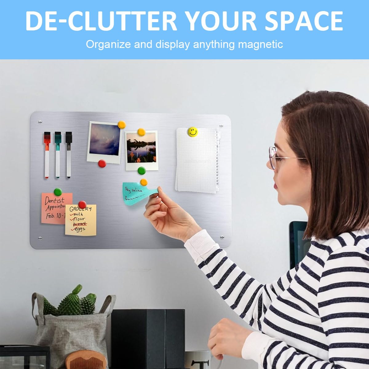 OFIFO Magnetic Board for Wall with Dual Installation and 16.9 x 11.8 in Steel Surface | Home and Office Display