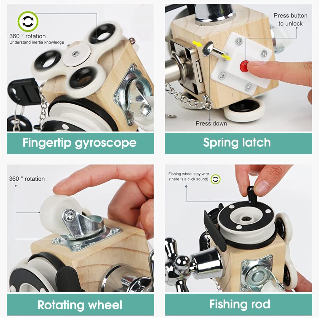 ZIBUYU Wooden Montessori Busy Board Cube for Parent Kids Activity with 7 in 1 Toys | Educational Sensory Toy for 1 4 Year Old Toddlers