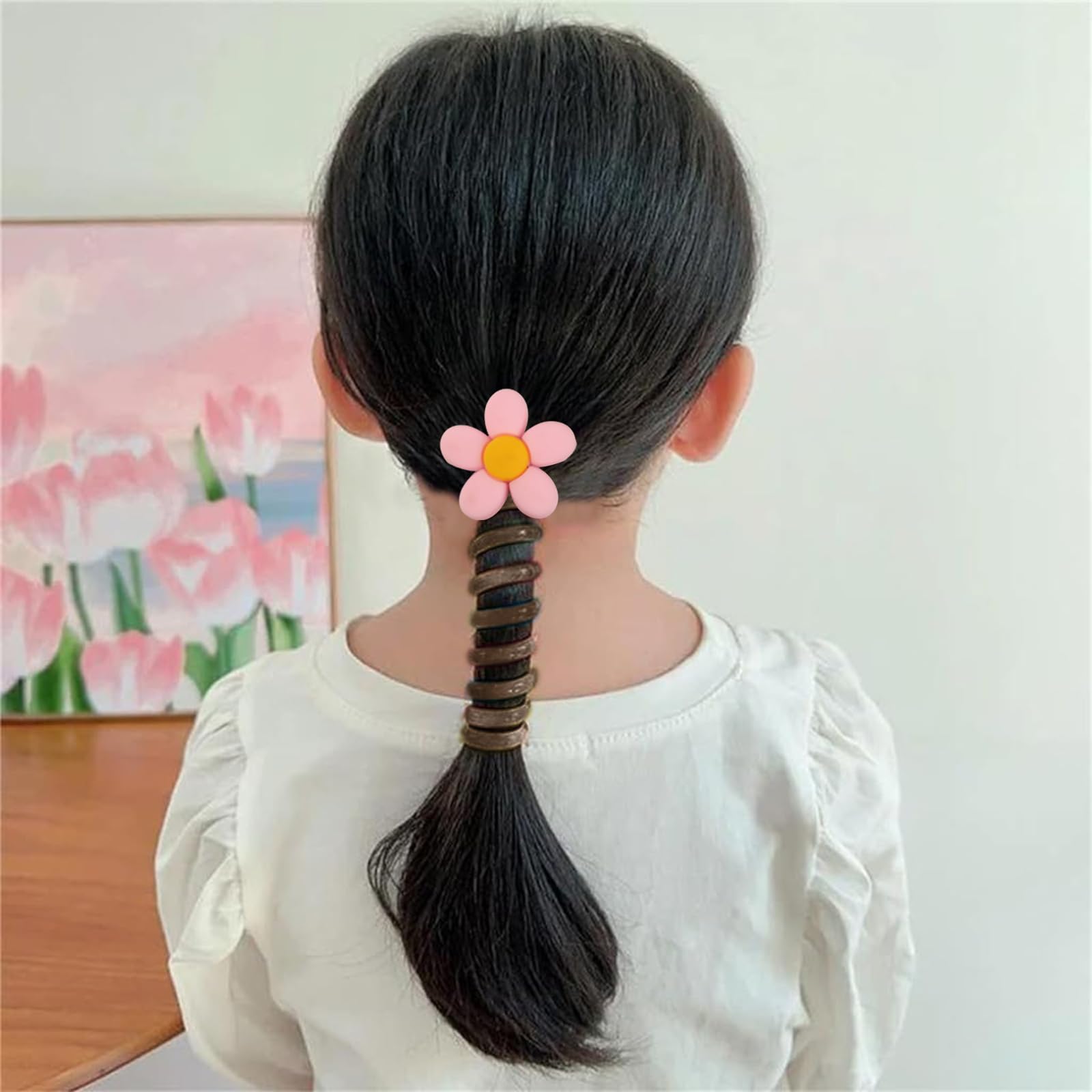 Venzina® Flower Telephone Wire Hair Band for Girls Braids Spiral Hair Ties for Girls Braids Elastic Cute Kids Hair Accessories for Girls Ponytail Maker Hairband Gift for Women, Girls, Kids - 4Pcs