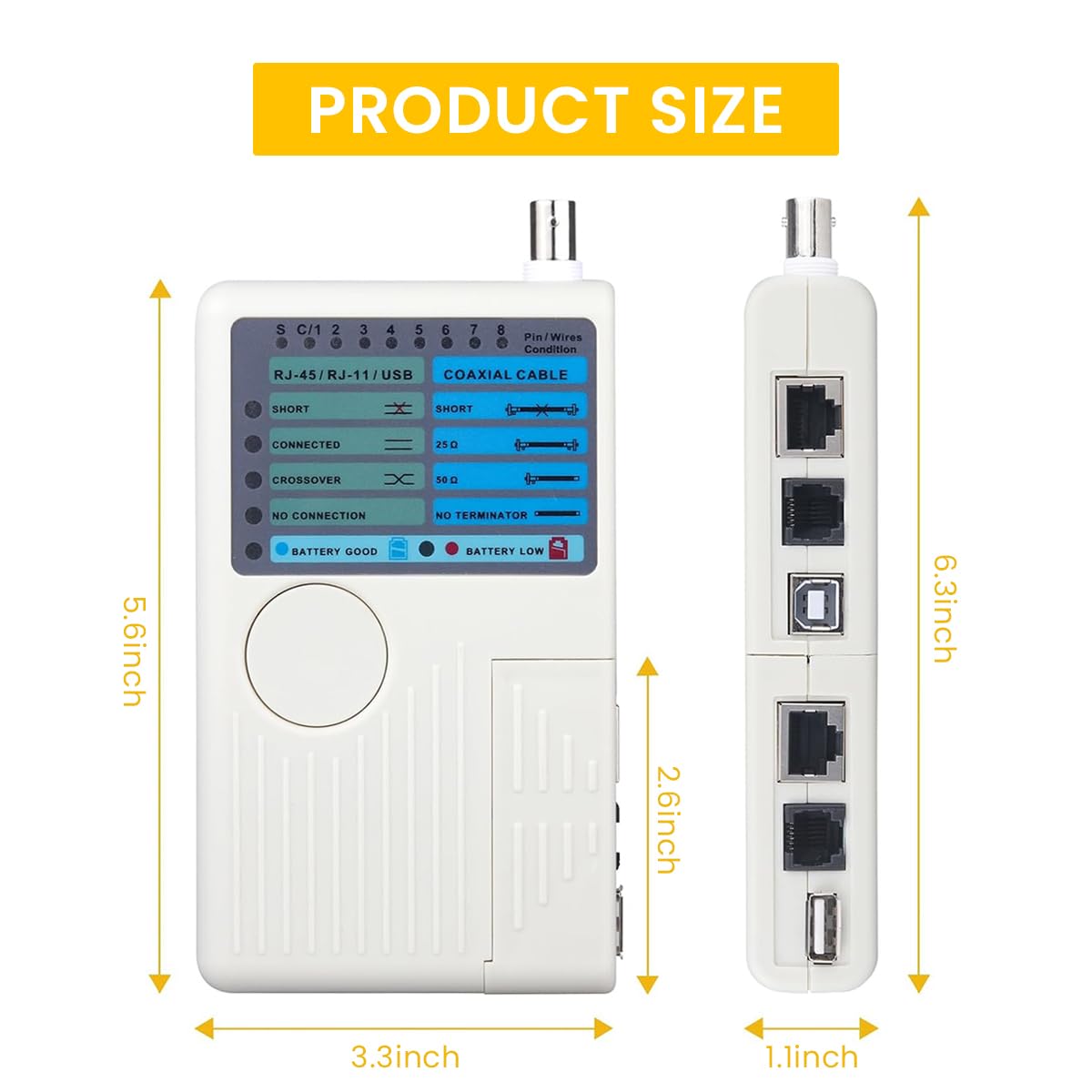 Serplex 4 in 1 Multi Network Cable Tester for USB RJ11 RJ45 BNC with LED Indicators | Portable Tool for LAN Diagnostics