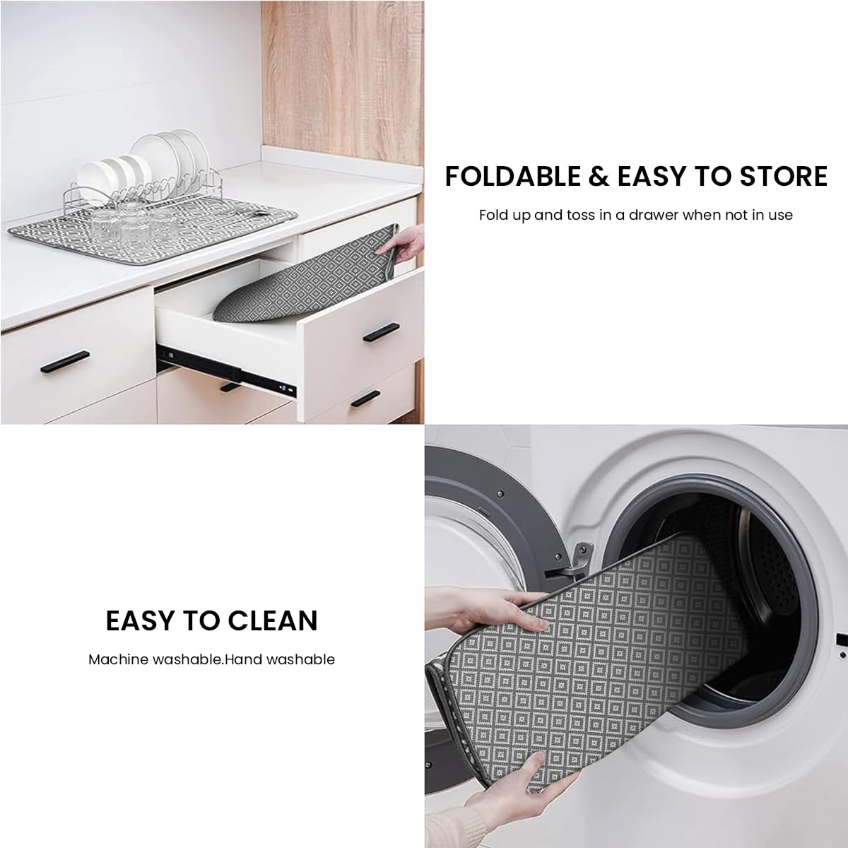 Supvox Dish Drying Mat for Kitchen Countertop with Absorbent Microfiber | 2 Pcs 14.9x19.6 in Grey