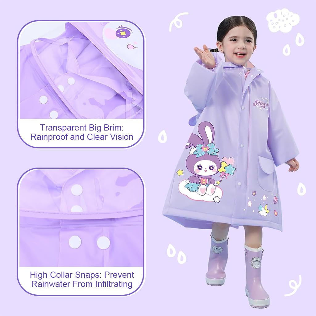 SNOWIE SOFT Hooded Raincoat for Kids with Wide Brim and Storage Bag | EVA Knee Length 3PCS