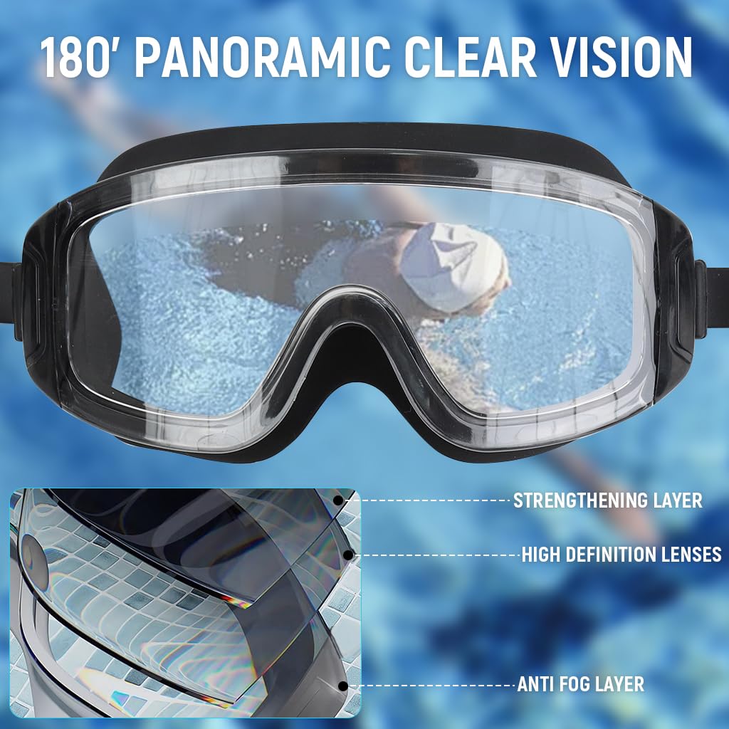 PROBEROS Swim Goggles for Swimming and Diving with Built In Ear Plugs featuring Anti Fog UV Protection | Comfortable Silicone Fit for Men and Women
