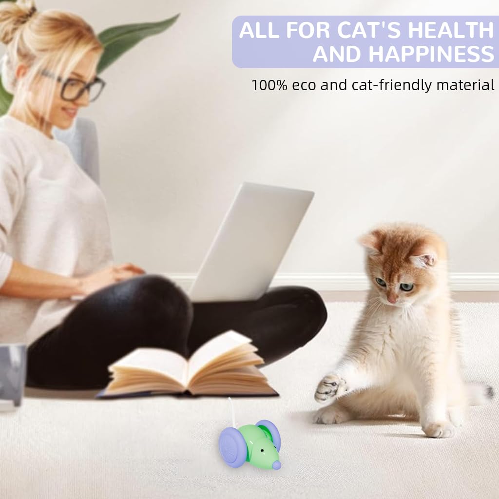 Qpets Auto Run Cat Mouse Toy with Motion Activation and Fluorescent Tails for Indoor Cats
