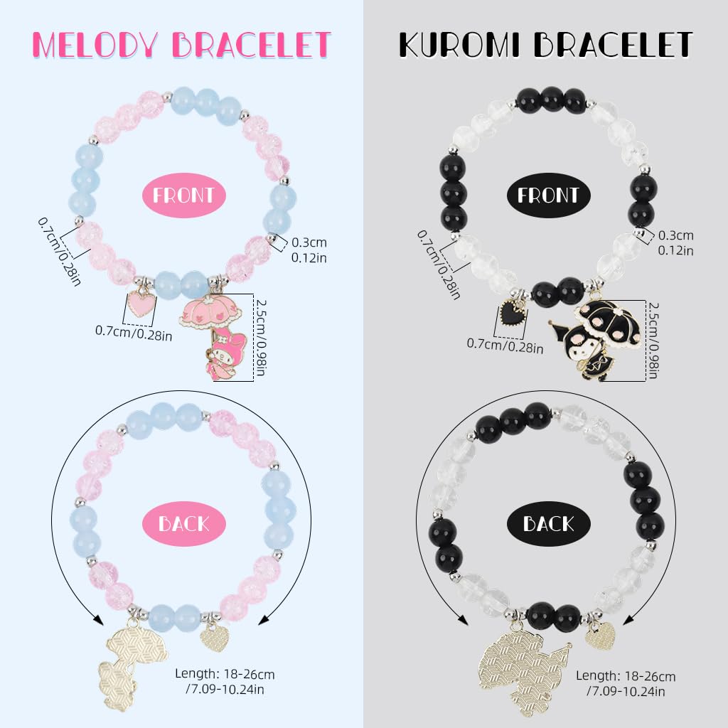 SANNIDHI Friendship Bracelet for Girls with Kuromi and Melody Charms 2 Pcs Crystal Beads Set