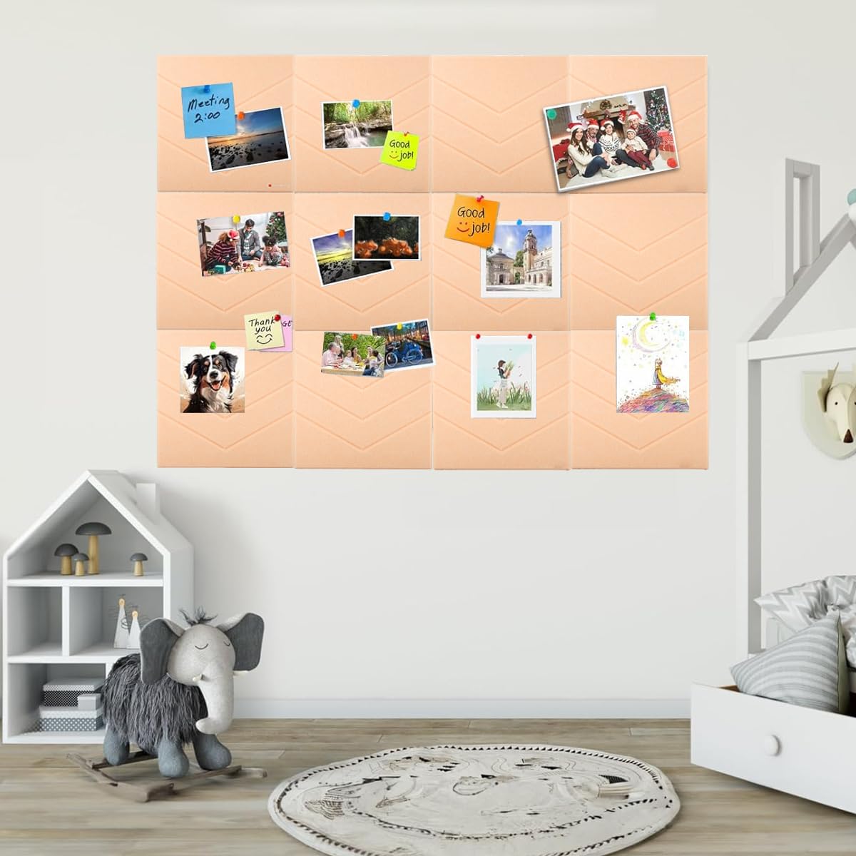 Climberty Felt Bulletin Board for Wall with Self Adhesive Panels 12 Pcs 11.8x11.8 in | Peach Pink Home and Office Organizer