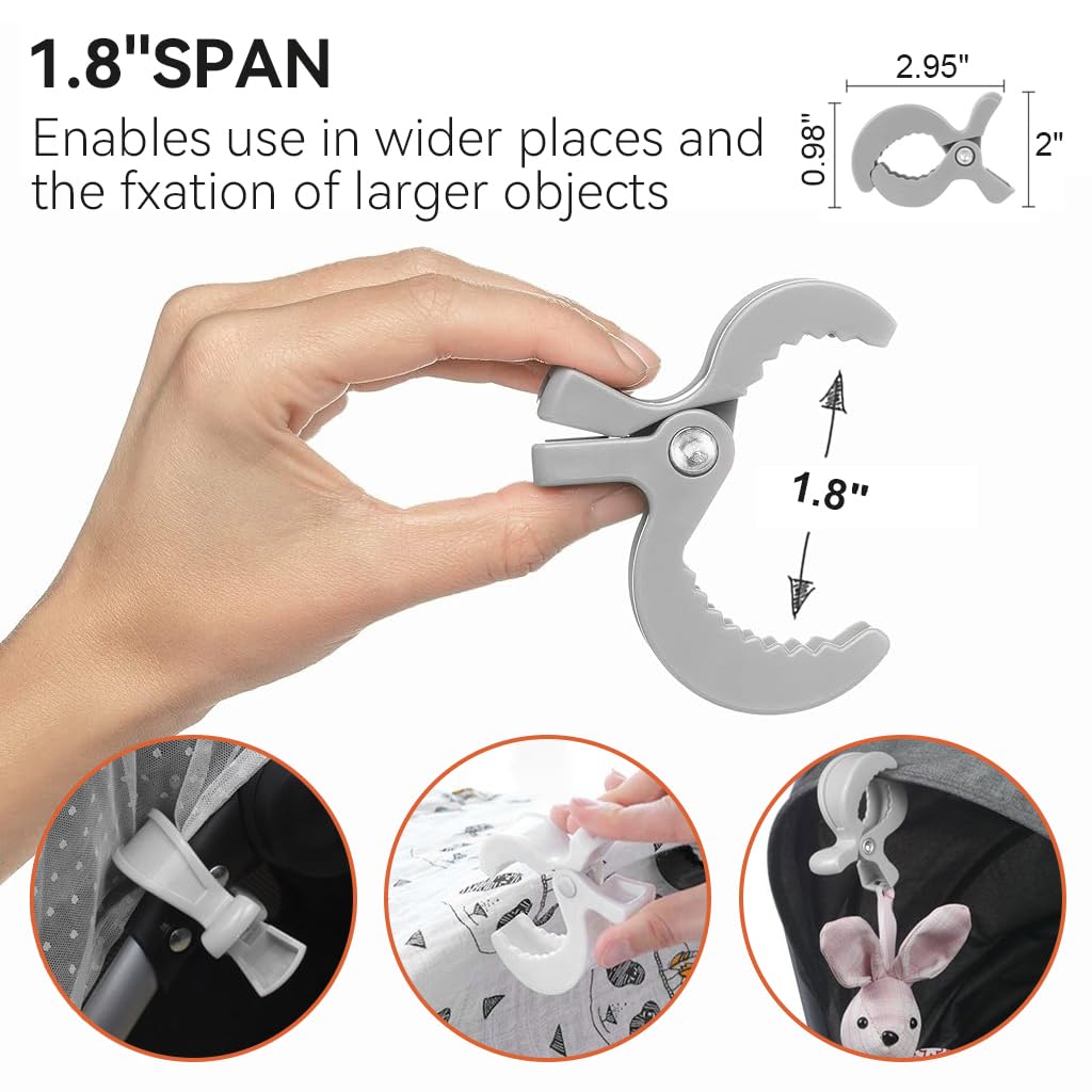 SNOWIE SOFT Utility Clips for Strollers with Spring Clamp Grip 6 Pcs ABS Pegs | Versatile Use