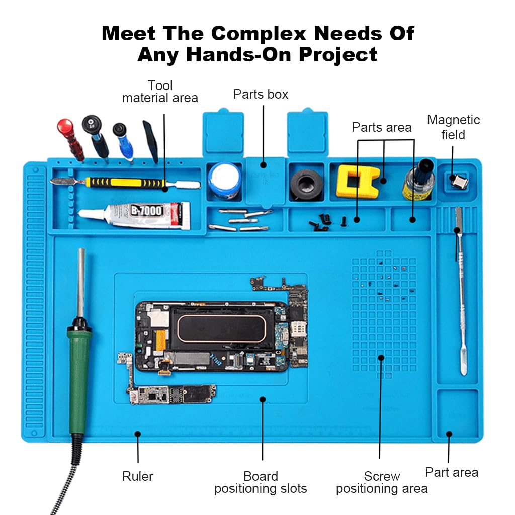 Serplex Silicone Soldering Mat for PCB Repair with Organized Zones | 17.7x11.8 in Heat Resistant Work Pad