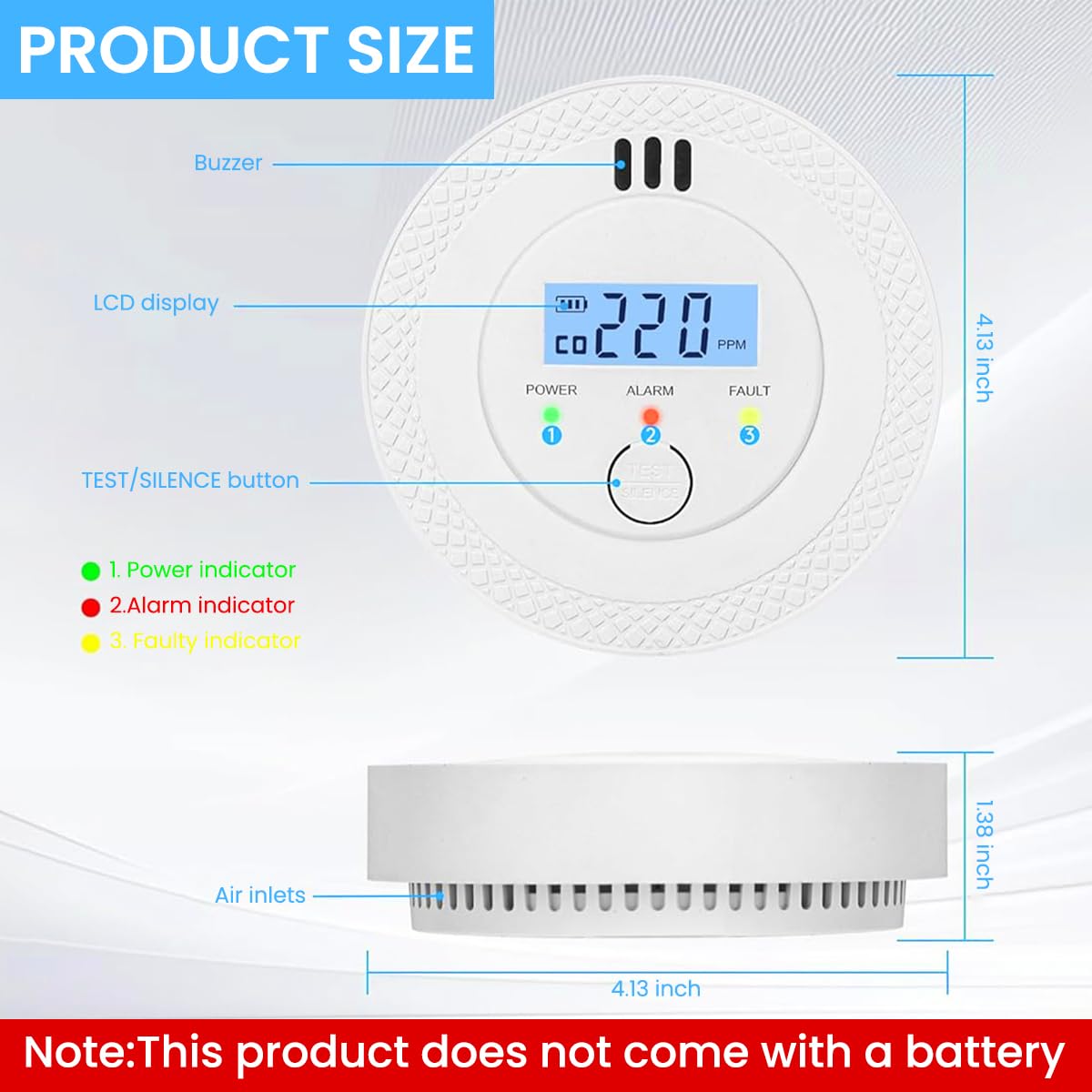 Serplex Carbon Monoxide Detector for Home and Kitchen with Digital LCD Display 3PCS | 90dB Alarm