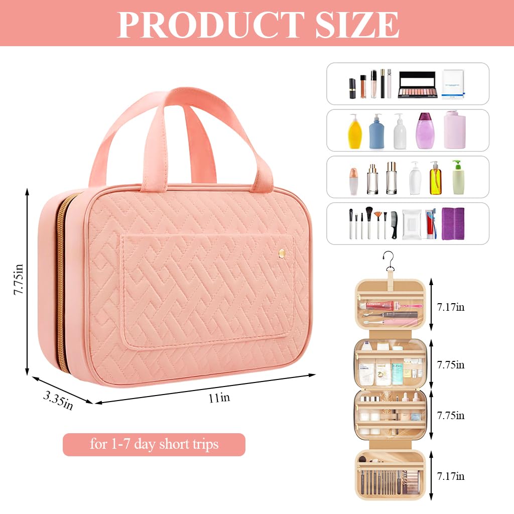ZIBUYU Travel Toiletry Bag for Organized Packing with Hanging Hook and 4 Compartments 11 x 7.75 x 3.35 in