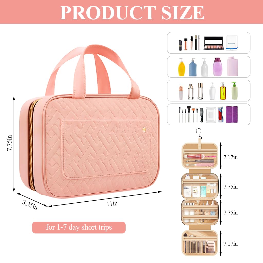 ZIBUYU® Travel Toiletry Bag Folding Multi Compartments Toiletry Travel Pouches with with Handle Hanging Travel Cosmetic Organizer Bag with Hook Makeup Bag, 11 x 7.75 x 3.35 inches