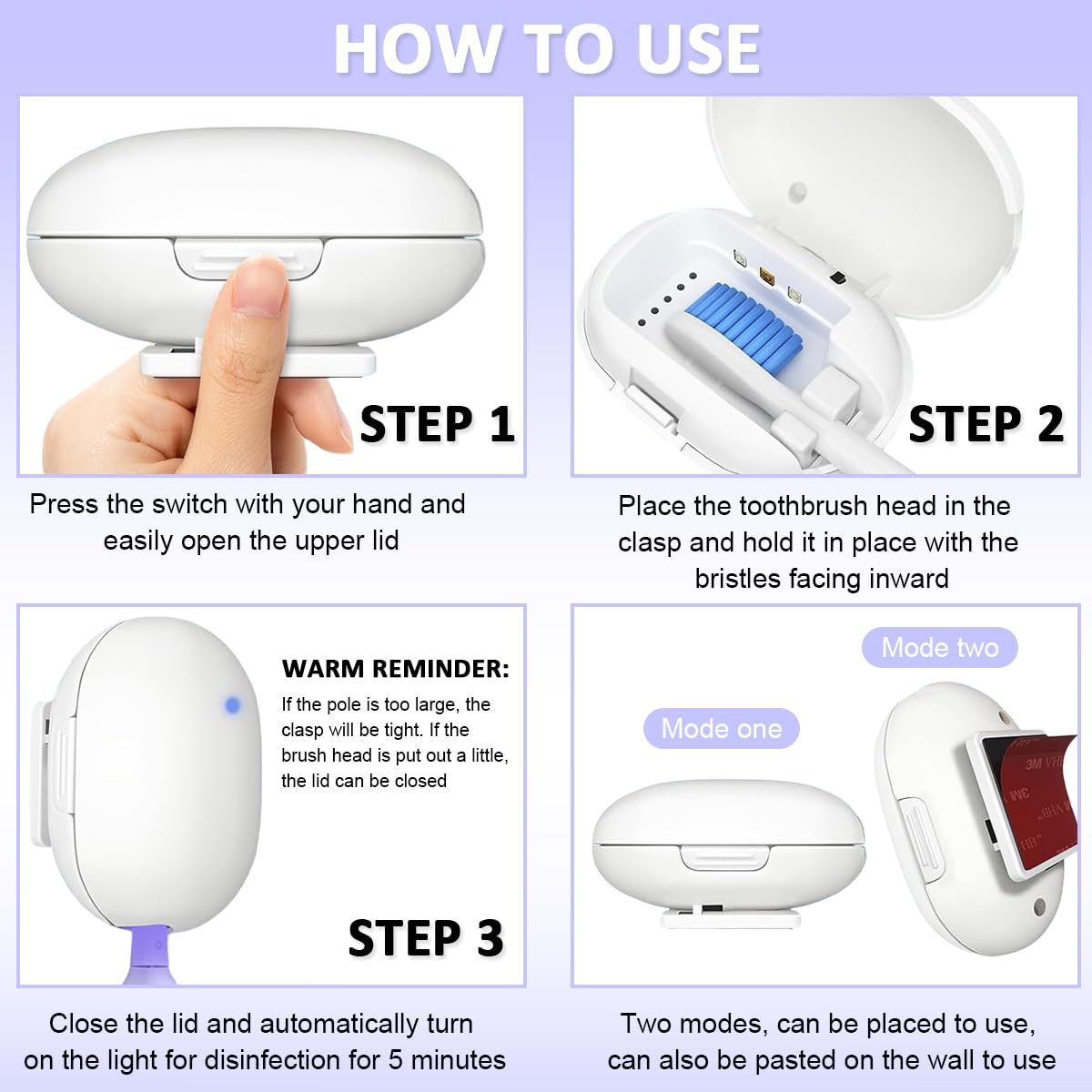 HANNEA UV Sanitizer Toothbrush Holder for Bathroom with Smart Automatic Disinfection | 2 PCS USB Rechargeable Wall Mounted Design