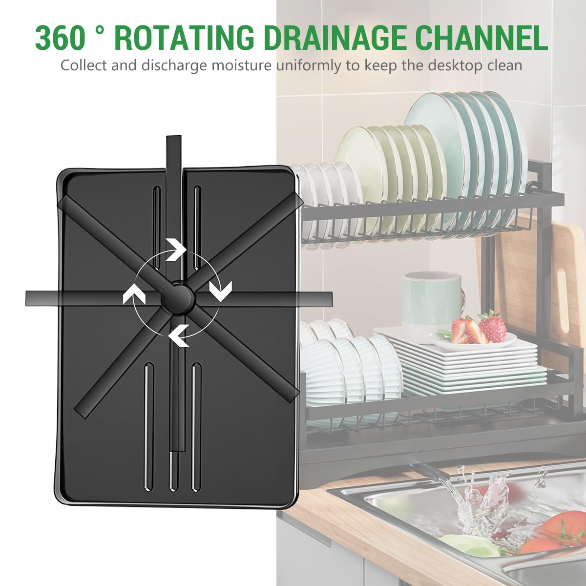 HASTHIP Double Layer Kitchen Dish Rack with Drip Tray and Chopping Board Holder 42x31x33cm