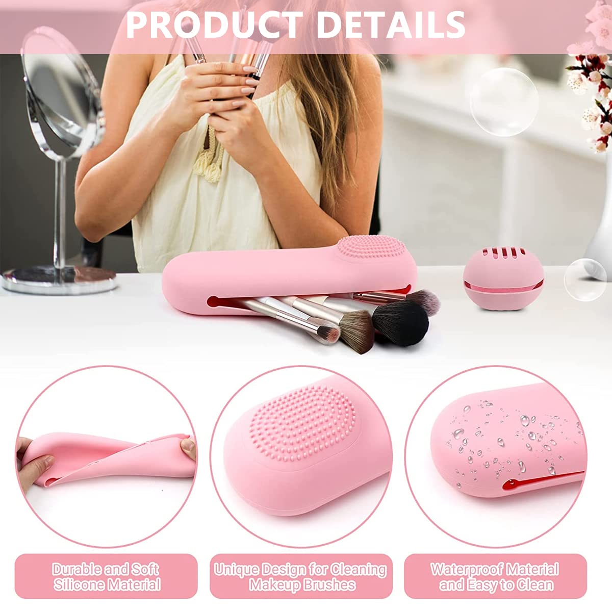 MAYCREATE Makeup Brush Holder for Travel with Magnetic Closure and Silicone Cleaning Surface | 22.6 cm Organizer for Daily Use