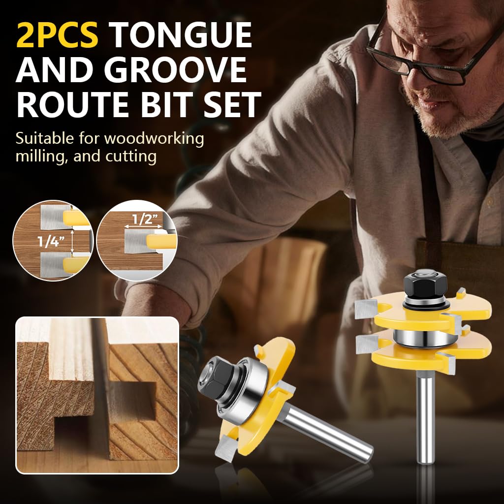 Serplex Router Bit Set for Precise Cabinet Joinery with Adjustable 3 Teeth Shaker | Alloy Steel 1/4 in Shank