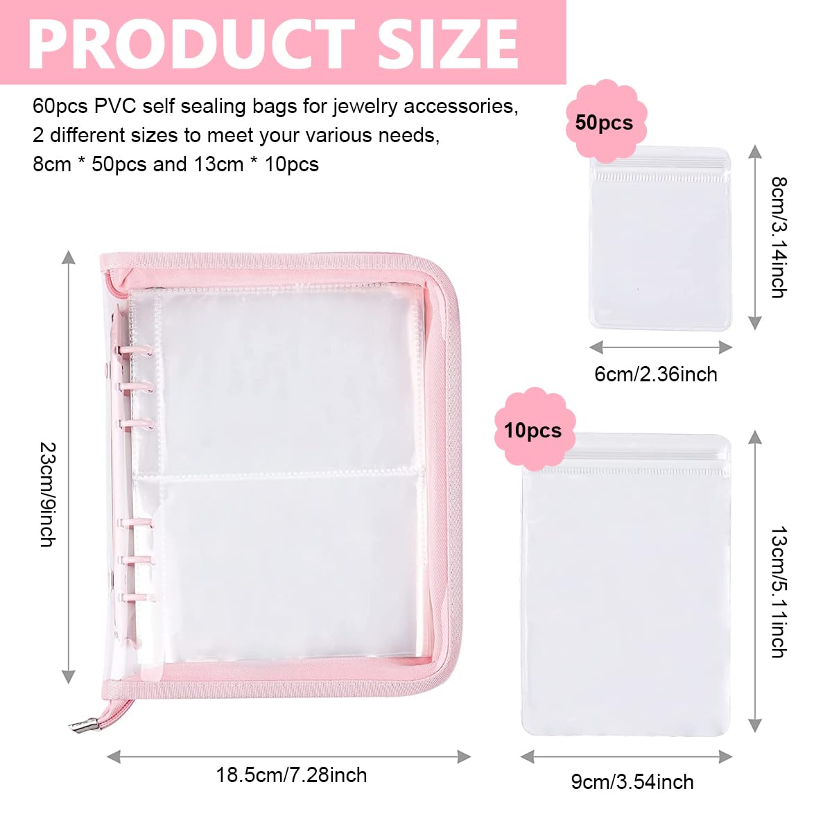 MAYCREATE Jewelry Storage Book with 60 Pockets for Necklaces Rings and Bracelets | Pink Organizer