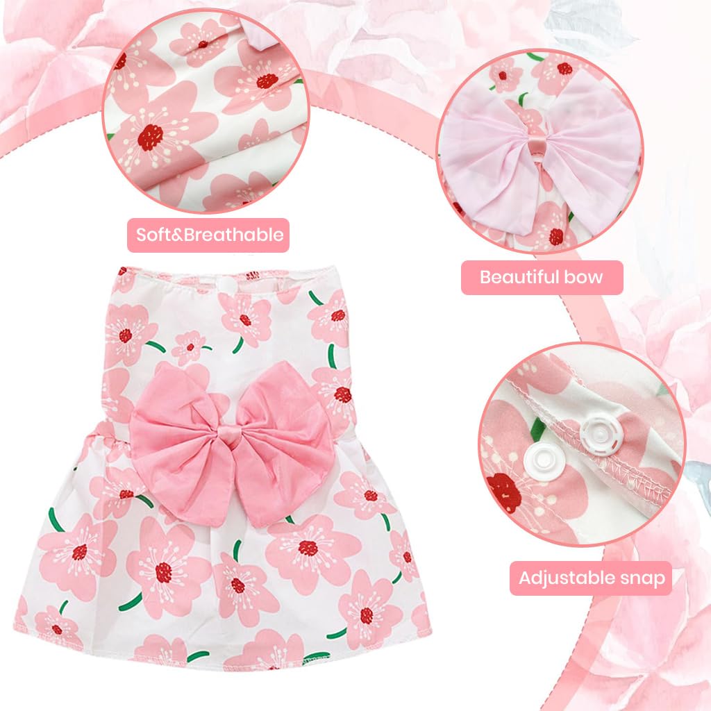 ZIBUYU Florals Pattern Pet Dress for Dogs and Cats with Bowknot Buttons | Polyester Summer Outfit Size L 45cm Bust 35cm Length