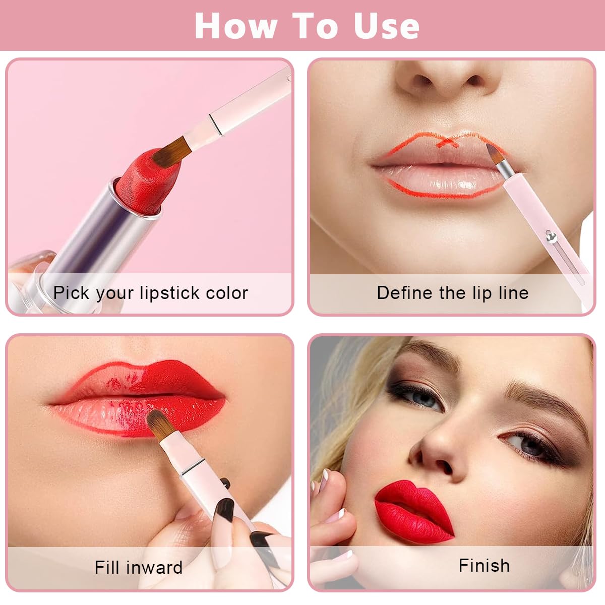 MAYCREATE Retractable Lip Brush for Lipstick with Double End Design and Cap | Pink Portable Makeup Tool