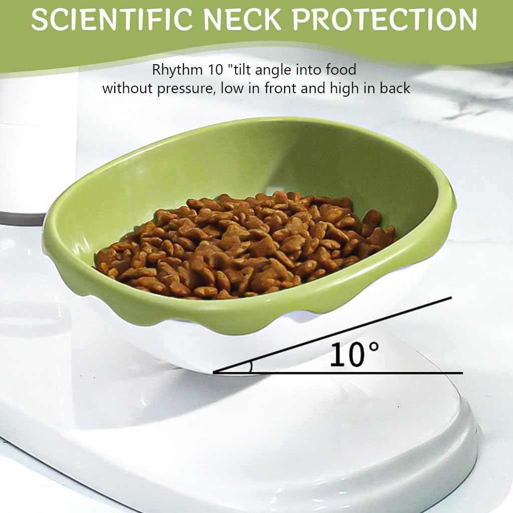 Qpets Cat Feeding Bowl with Dual 700ml Design and Adjustable 27cm Height | Tilted Raised PP Dish for Cats