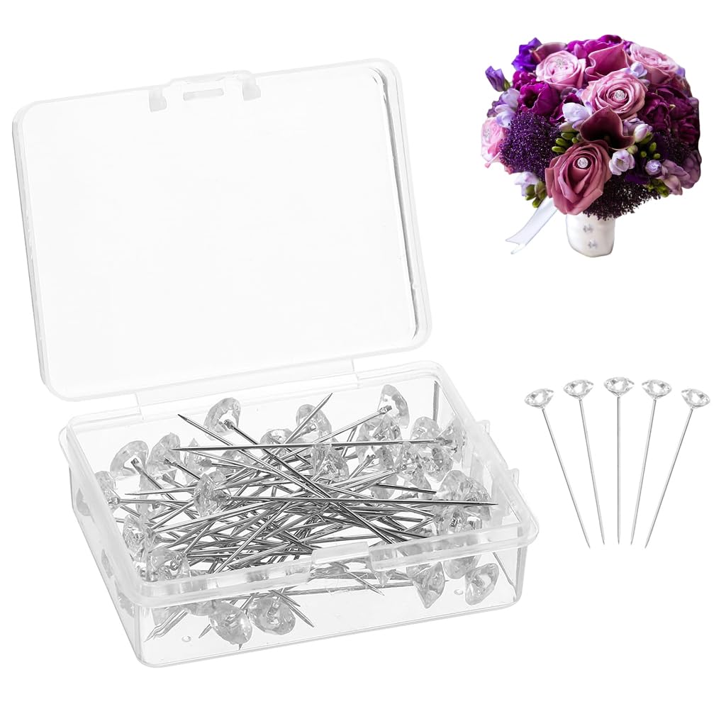 Venzina Bouquet Pins for Floral Arrangements with 100pcs 1.49 in Crystal Rhinestones | Ideal for Wedding Corsages and DIY Crafts