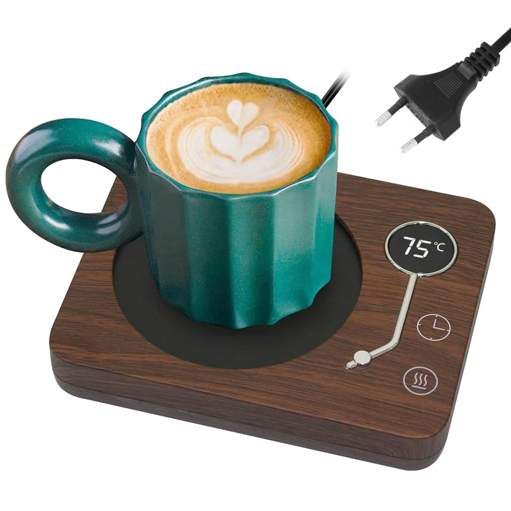 Supvox Electric Coffee Mug Warmer with 3 Adjustable Temperatures and Auto Timing Off | Vintage Wooden Design Desk Accessory