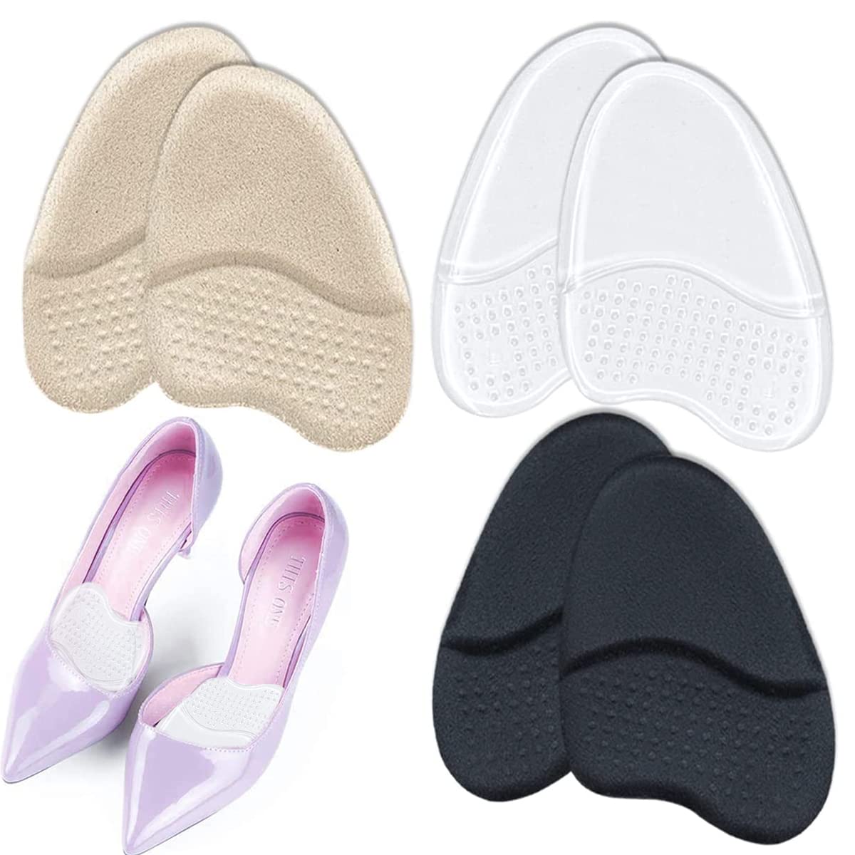 PALAY Forefoot Insoles for Metatarsal Support with Anti Slip Dots and 3 Pairs 14×9cm | Gel and Suede Cushions for Foot Pain Relief