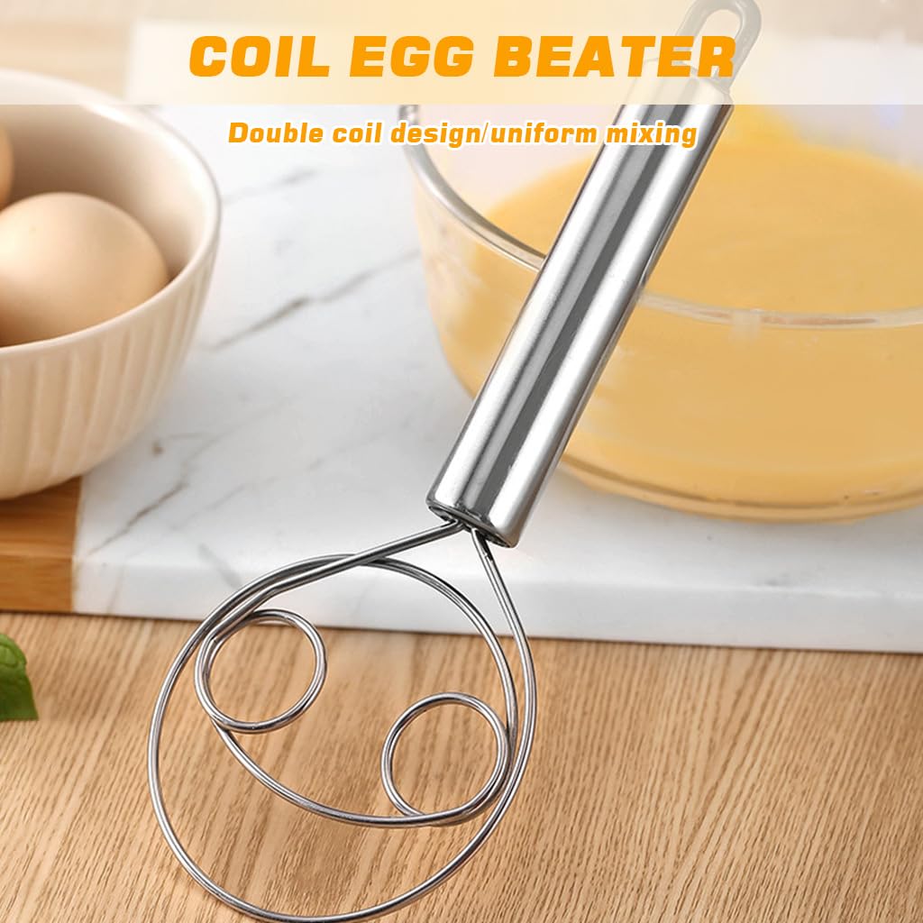 Supvox Danish Dough Whisk for Bread and Pizza Mixing Pack of 2 featuring Open Triplet Loop Stainless Steel Design