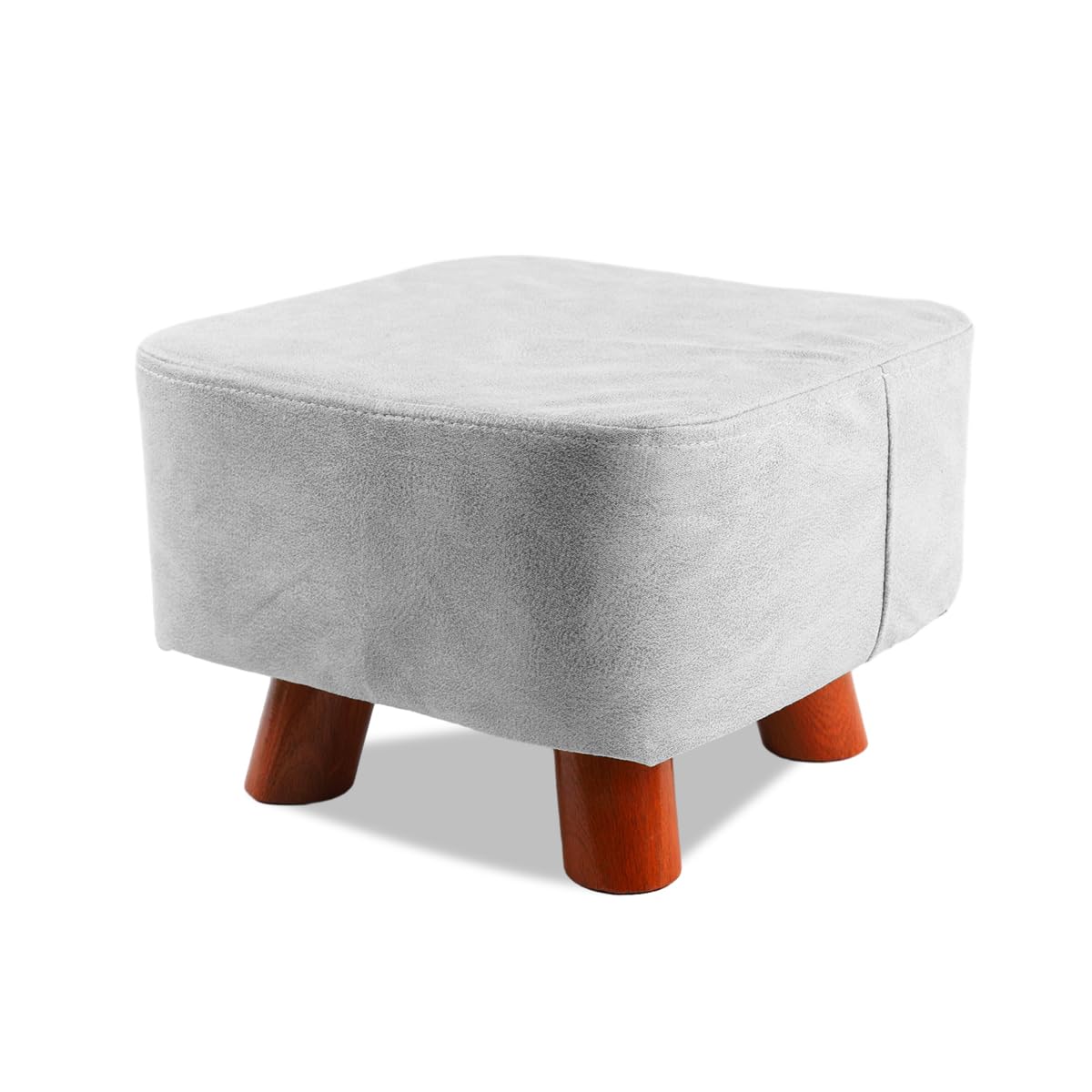 HASTHIP Ottoman Stool for Living Room with 11x11x7.8 in Size and Triangular Wooden Support | Grey Leather Cushion Footrest