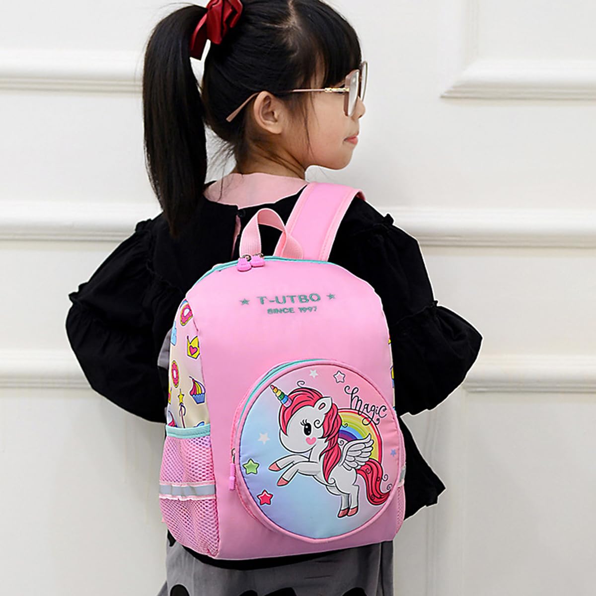 Venzina Unicorn School Bag for Girls with 26×12×32cm Large Compartment and Dual Zippers | Ergonomic Padded Design