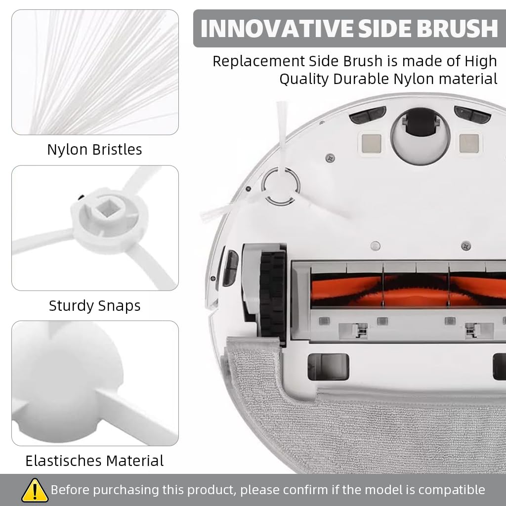HASTHIP Side Brushes Replacement Kit for Mi Robot Vacuum X10 with 4Pcs Precision Bristles | Easy Snap‑On Installation